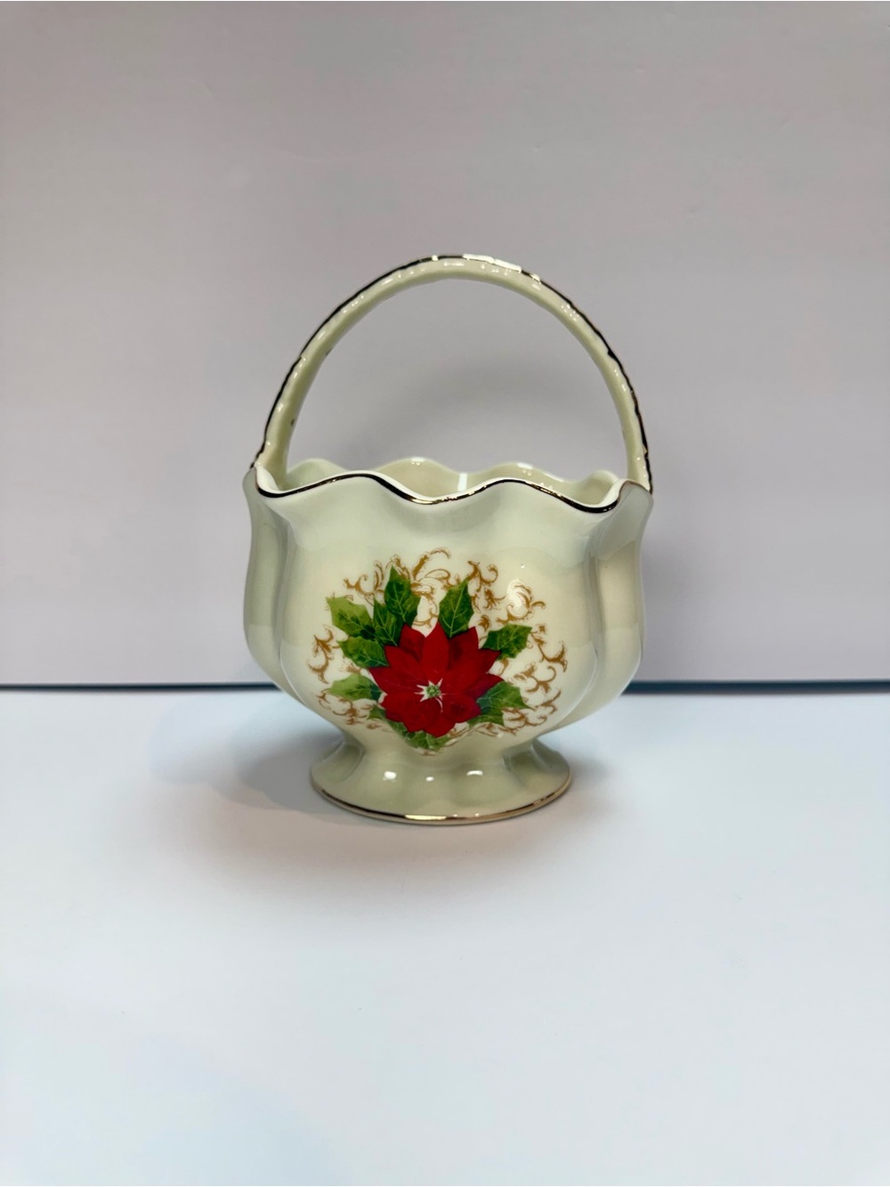 Christmas Essex Mfg., Inc. Basket Poinsettia with Gold Trim Handle